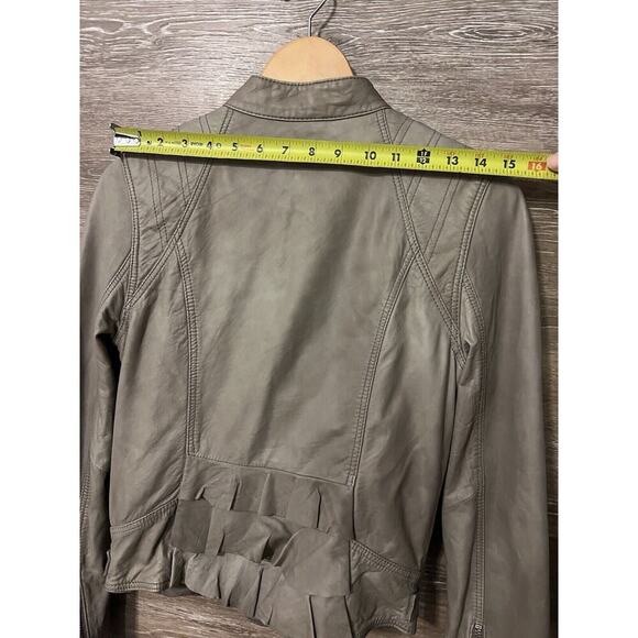Hinge Gray Leather Full Zip Moto Jacket Small Short Grunge Fitted Biker - Picture 9 of 10